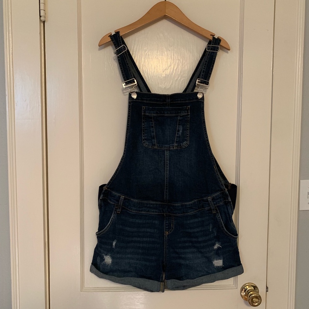 Indigo blue side panel maternity overalls